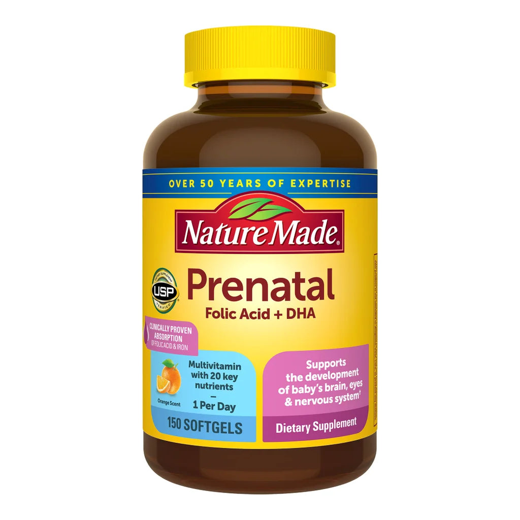 Nature Made Prenatal with Folic Acid + DHA – Prenatal Vitamin & Mineral Softgels
