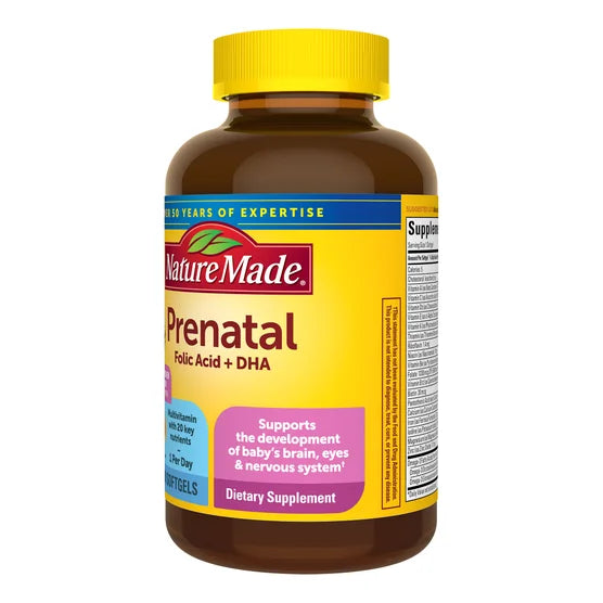 Nature Made Prenatal with Folic Acid + DHA – Prenatal Vitamin & Mineral Softgels