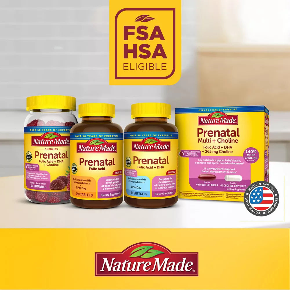 Nature Made Prenatal with Folic Acid + DHA – Prenatal Vitamin & Mineral Softgels